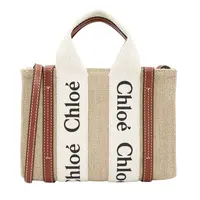 Chloe/蔻依Woody托特包印花购物袋牛皮亚麻帆布手提包节日礼物