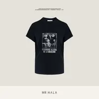 MRHALA 裕珑阔型洗水长绒棉插肩活性印花得劲短袖上衣女 LT51030