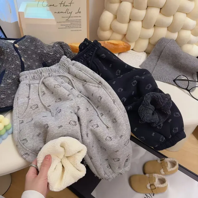  【加绒加厚】儿童韩版百搭KT印花加厚绒卫裤-342