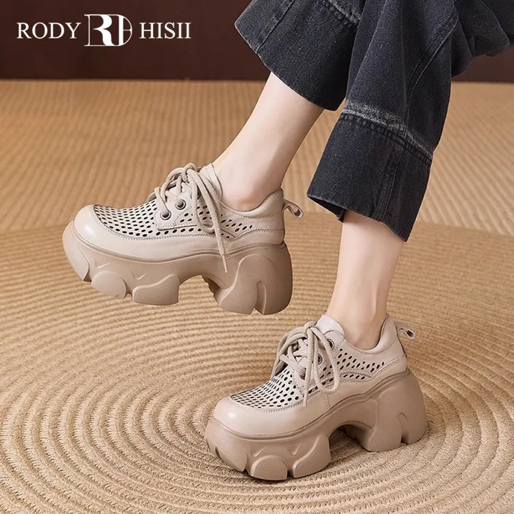 RODYHISII粗跟松糕鞋女2025夏季新款镂空透气厚底增高女鞋子