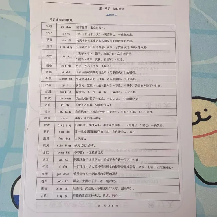 2025秋季新版八年级上册语文1-6单元合并知识归纳重点清单
