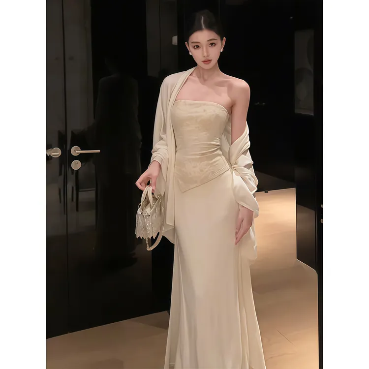 时尚感不规则抹胸背心开衫外套上衣女秋季高腰半身长裙子三件套装