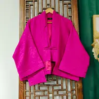 ( LS590-8)  凤徕兮私人定制玫紫色福禄底对襟一粒扣短开衫