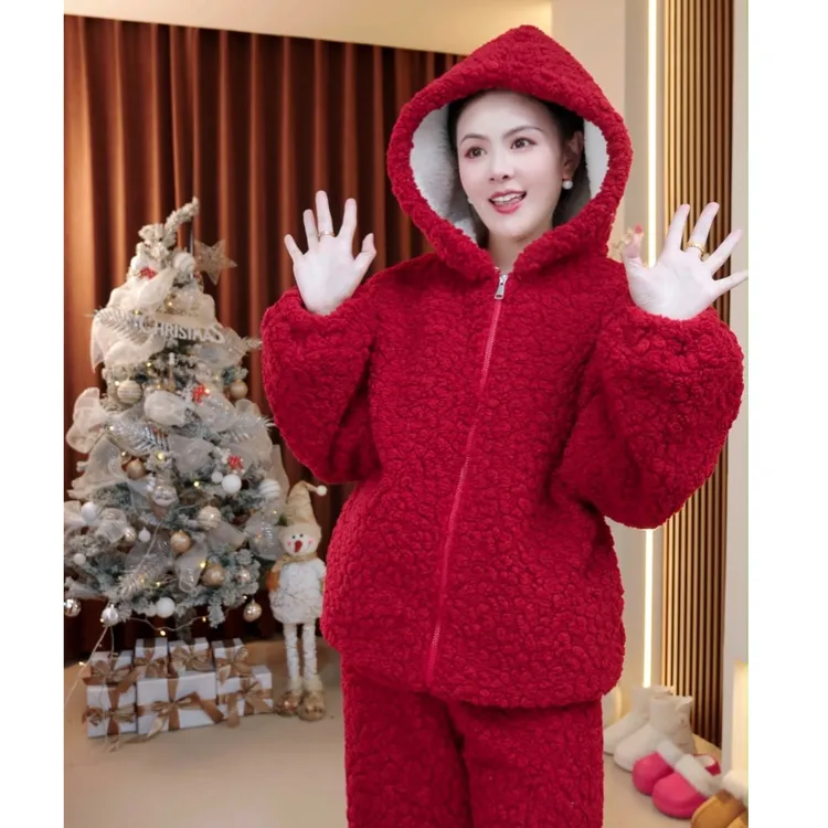 【玫瑰庄园】超厚巨厚羊羔绒双层复合绒极寒睡衣冬季可外穿家居服