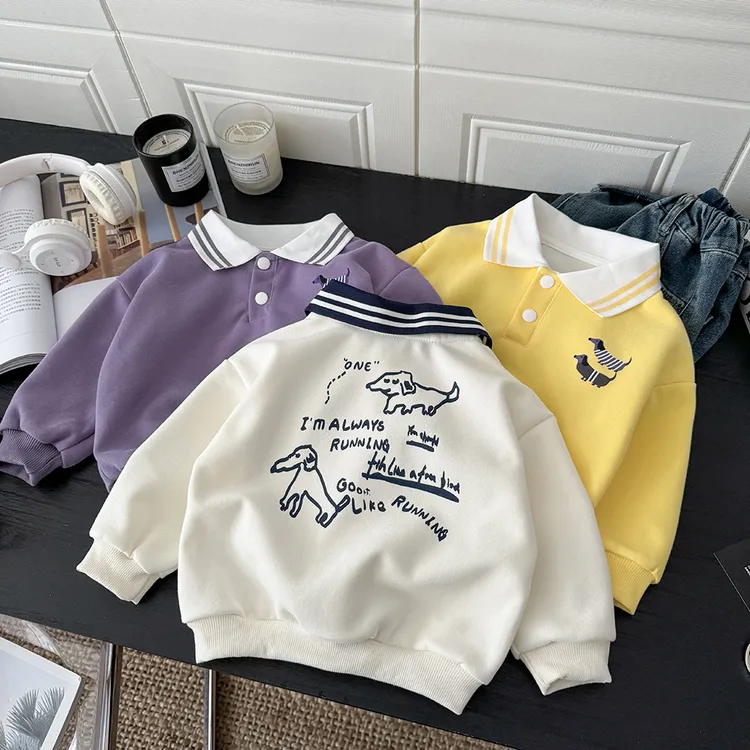 儿童华棉POLO衫长袖男童宽松韩版上衣撞色学院风秋季打底
