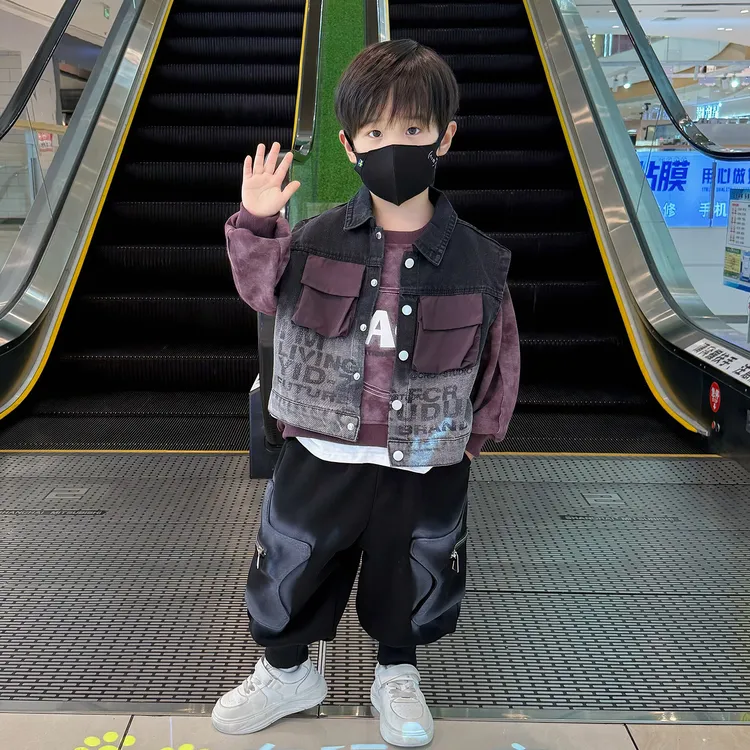 童装男童套装2025新款秋季痞帅儿童衣服宝宝春秋款马甲卫衣三件套