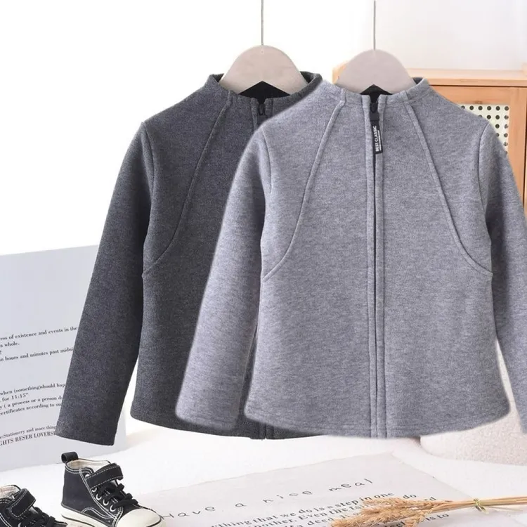新款儿童中大童加绒立领修身校服神器秋冬保暖内搭拉链开衫