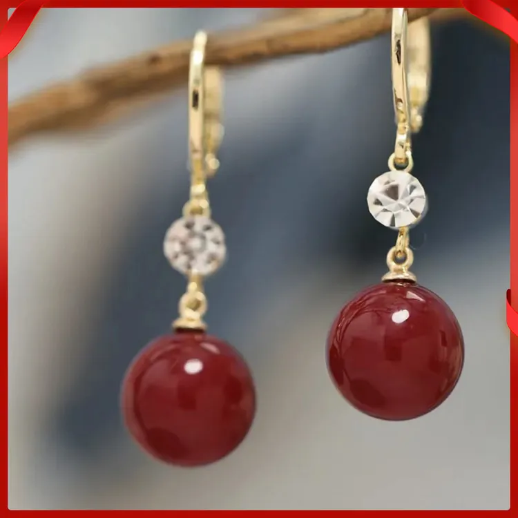 合金耳饰 轻奢高级感红色甜美气质耳环雾语饰品星月图案合金材质