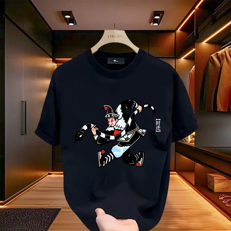 英歌文化印花t恤男士短袖2025爆款轻奢纯棉重磅时尚夏季宽松百搭