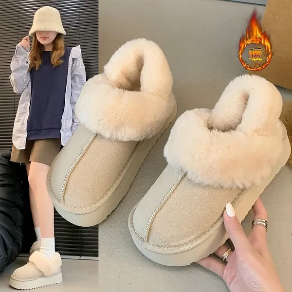 厚底毛毛拖鞋女外穿2024新款秋冬雪地靴包头半拖鞋棉鞋