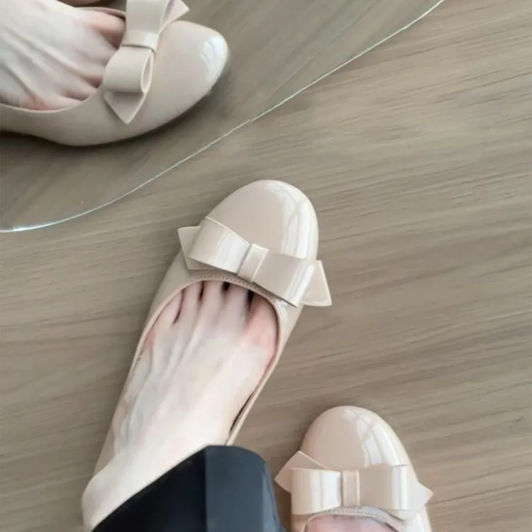法式蝴蝶结圆头浅口单鞋女2025新款小个子增高软底一脚蹬晚晚鞋