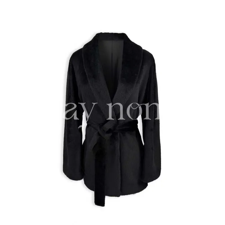 懒猫nono│Saynono 时尚慵懒钻石羊驼V领收腰毛呢外套 GB3807BY