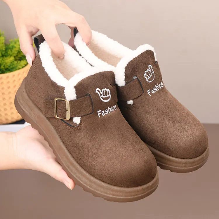 冬季新款加绒厚底勃肯棉鞋女新款冬季棉鞋防滑增高毛绒保暖雪地靴