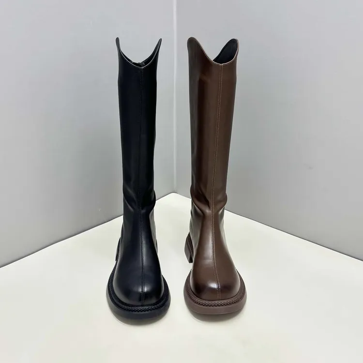 8801 【标准/加肥】平底V口不过膝显瘦高筒骑士靴长筒靴女简约百搭