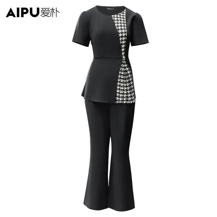 爱朴大码女装110斤到220斤夏季新款洋气时尚显瘦气质套装女22138