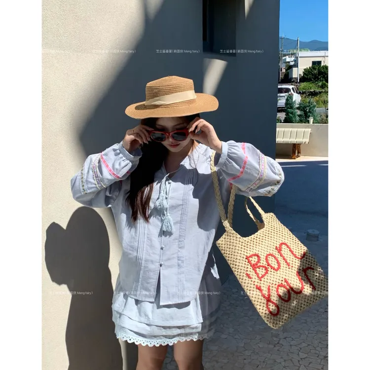 萌面侠芝士现货【晴岛桔梗】棉上衣出游服装女高腰半裙65286529