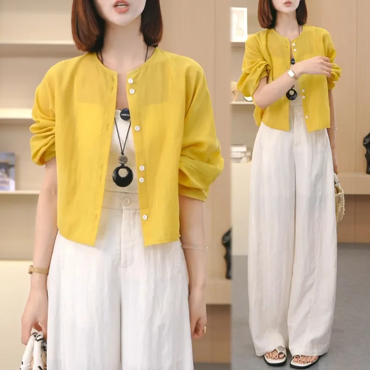 长袖防晒服衬衫女套装2026夏季新款时尚潮流百搭高腰休闲裤两件套