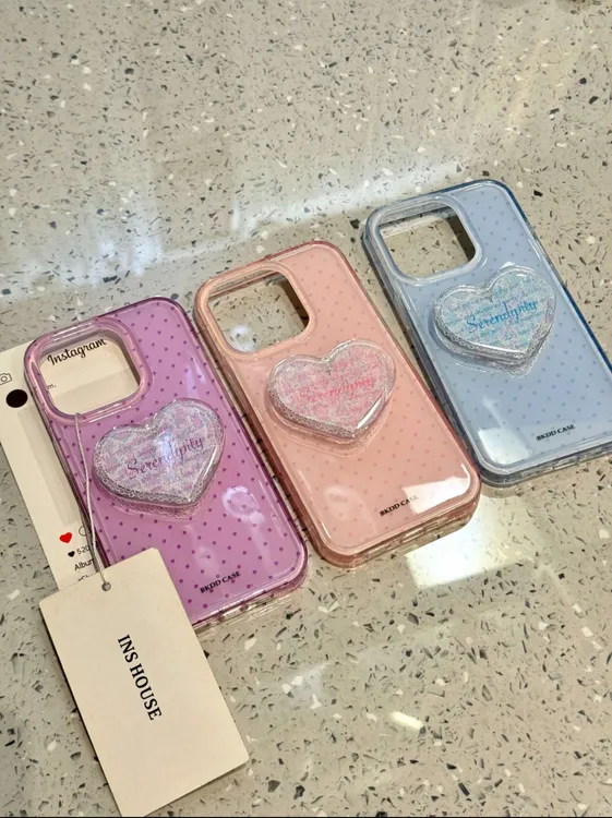 ins简约时尚波点蕾丝爱心双层苹果16promax/iPhone15/14/13手机壳