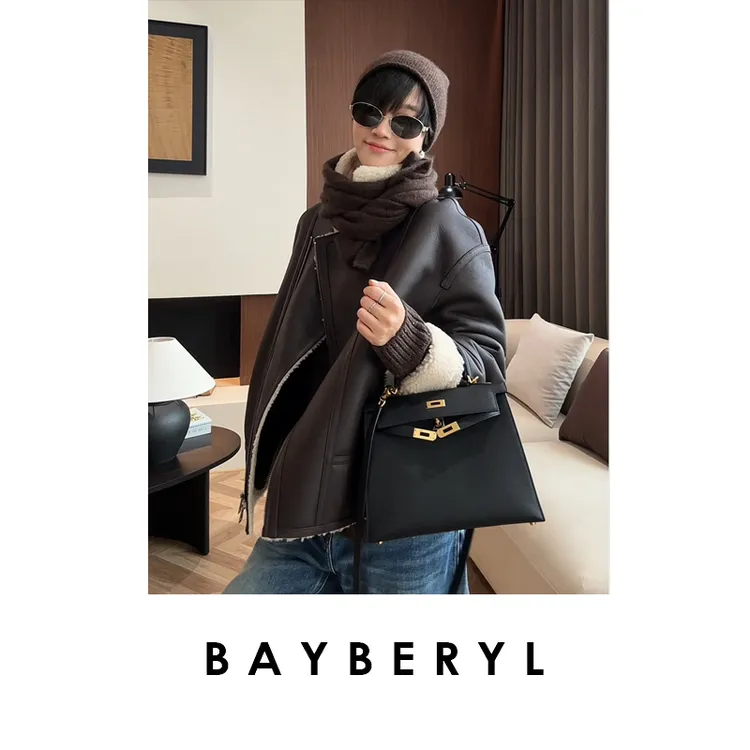BAYBERYL老贝飞行员*机车美利奴翻领拉链秋一体皮衣PY5H2802-9/13
