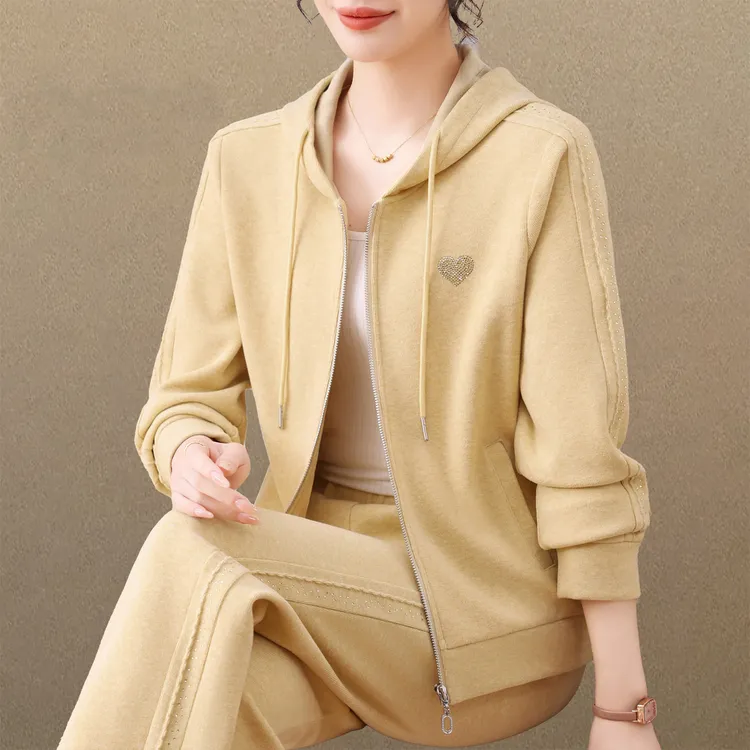 品牌连帽运动服套装女新款2025春秋季时尚开衫跑步休闲卫衣两件套