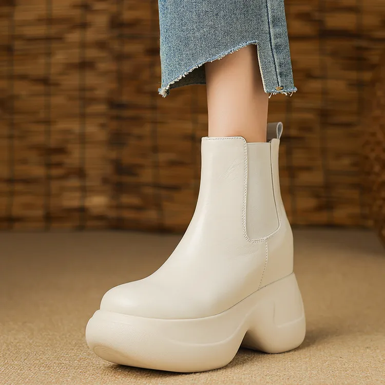 白色超高跟短靴子女款爆款2025新款增高11cm厚底圆头切尔西靴单靴