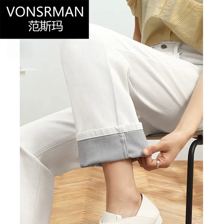 灰白色窄版直筒牛仔裤女2025年夏季薄款高腰舒适显瘦浅色烟管裤子