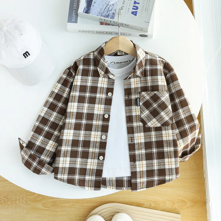 2025秋装新品男童长袖衬衫儿童装衬衣格子宝宝上衣外套【秋季磨毛】