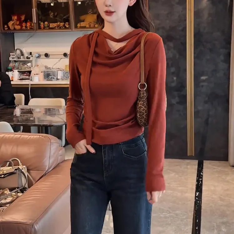 长袖T恤修身洋气早秋小众不撞款上衣女