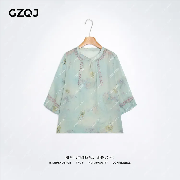 老琴私服【桃花源记】苎麻新中式复古刺绣宽松夏季气质衬衫上衣6181