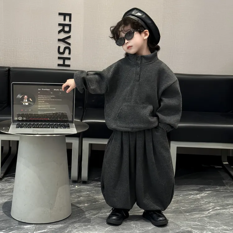 【向子妈】25/加绒·软糯～韩呼呼韩国套装纽扣上衣弯刀韩版裤子