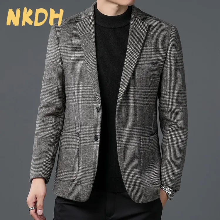 NKDH羊毛西装男秋冬季新款双面呢大衣中青年商务时尚休闲西服外套