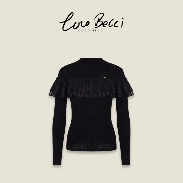 COCO BECCI【浪漫独白】超细精纺绵羊毛荷叶边针织衫CFLJD331419