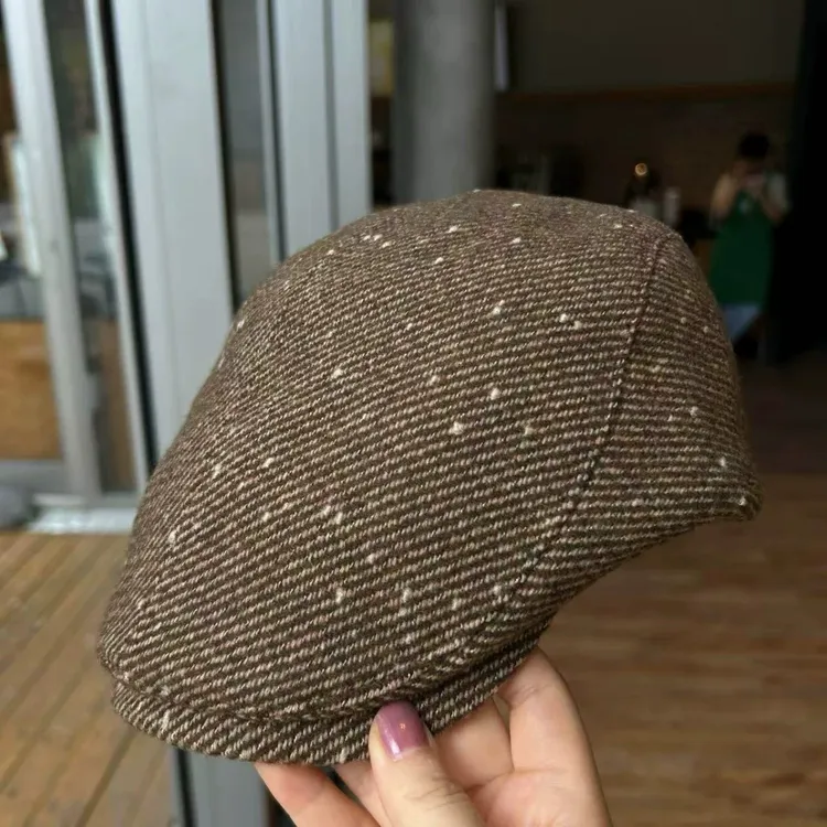 秋冬羊毛混纺前进帽保暖显脸小型蓓蕾帽画家帽报童帽复古鸭舌帽