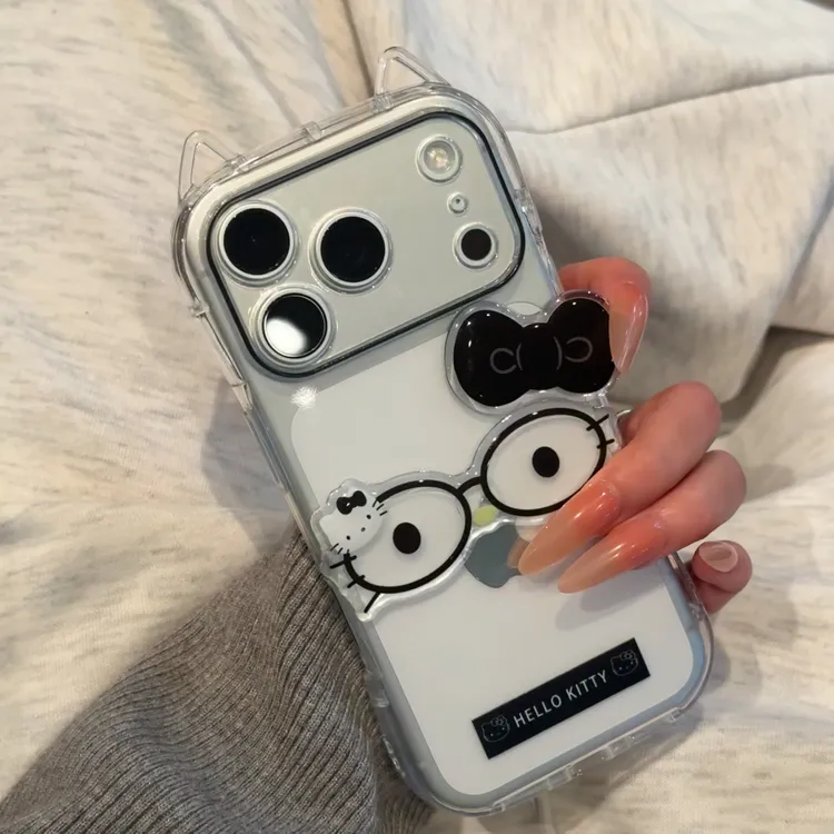 BANCA眼镜框KT黑蝴蝶结适用苹果16/17猫耳手机壳华为vivo小米15