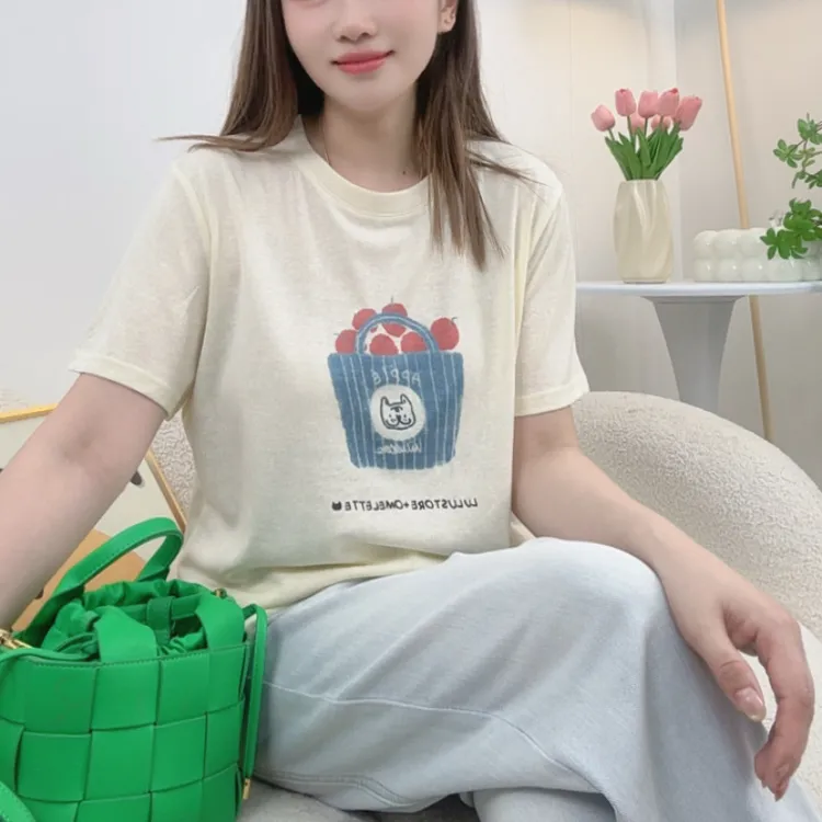 冰凉雪花棉新款夏季韩版显瘦休闲时尚百搭宽松圆领上衣女