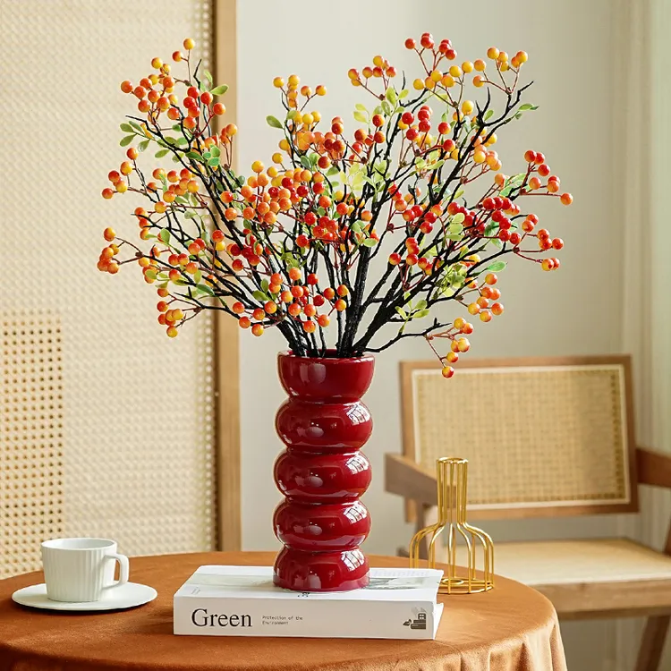野岛假花仿真花秋实果餐桌摆设客厅红果冬青果花艺摆件高档装饰花