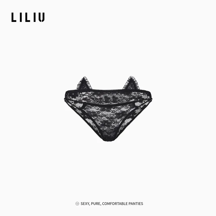 【粉丝专属】LILIU魅惑猫耳朵内裤女纯欲性感2025新款蕾丝透明低腰薄款三角裤