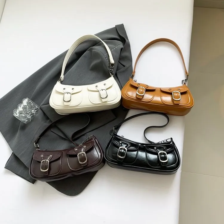 腋下包2025年新款PU包麻将包法式百搭双肩带小挎包小众时尚手拎包