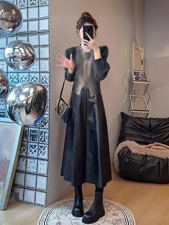 秋冬一整套毛衣2025新款洋气渐变时尚针织衫高腰显瘦半身裙两件套