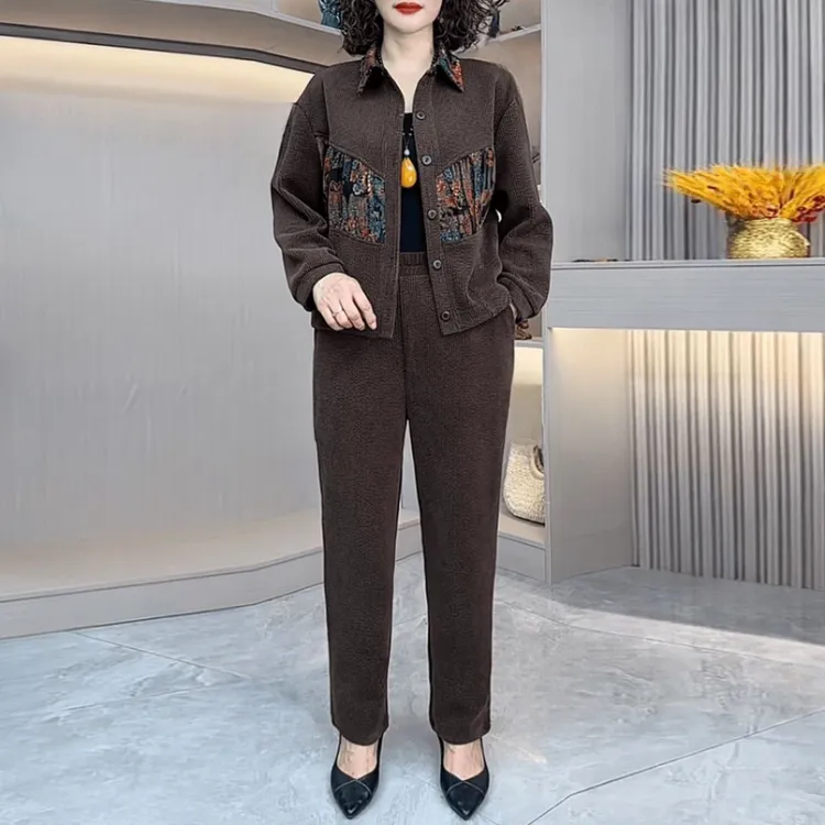 时尚大码套装2025秋冬季中老年妈妈装减龄显瘦上档次灯芯绒两件套