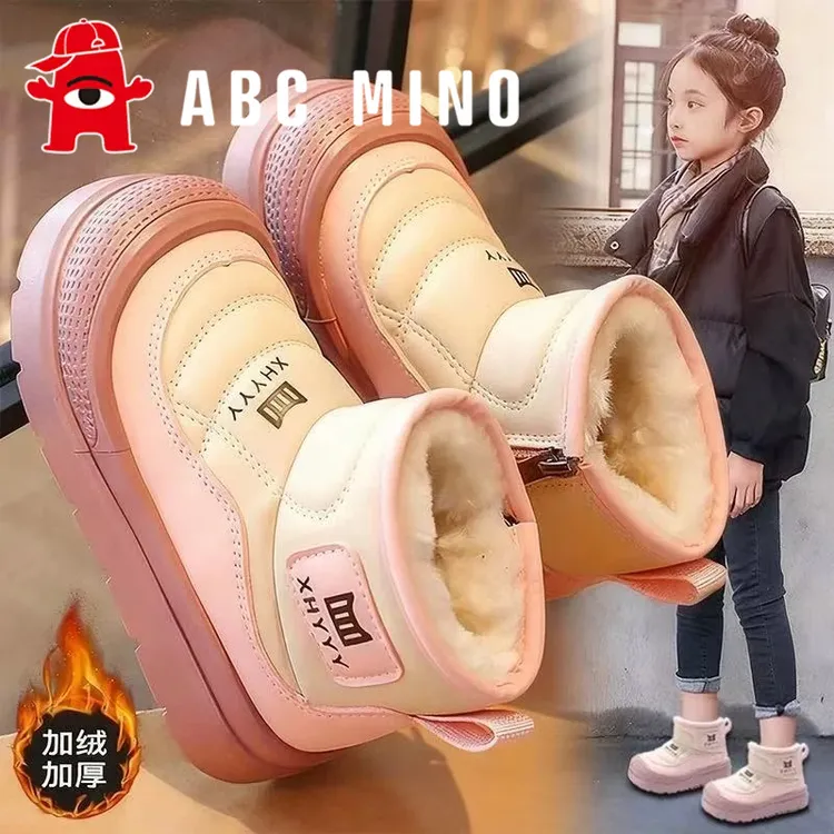 ABC MINO女童鞋雪地靴2025新款冬季防水保暖棉鞋加绒女孩公主棉靴