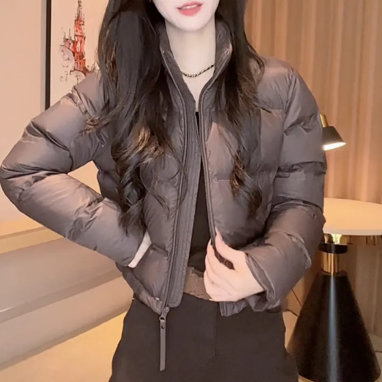 韩系简约百搭黑色立领棉服女2025冬季新款欧货宽松显瘦小个子外套