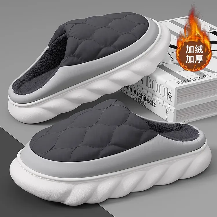 羽绒布棉拖鞋男款不臭脚秋冬季防水防臭保暖室内防滑毛绒拖鞋男士
