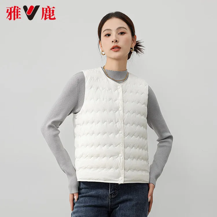 【中国好羽绒】雅鹿轻薄羽绒马甲女24秋冬新款圆领内搭羽绒外套时尚
