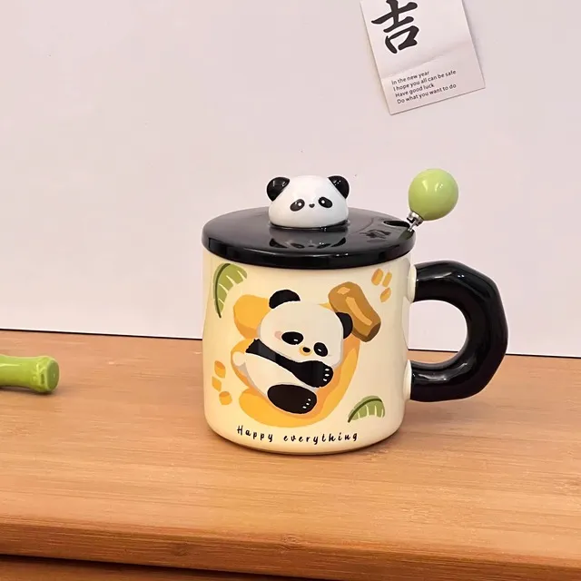 可爱杯子创意马克杯带盖勺卡通熊猫可爱陶瓷杯情侣水杯女伴手礼