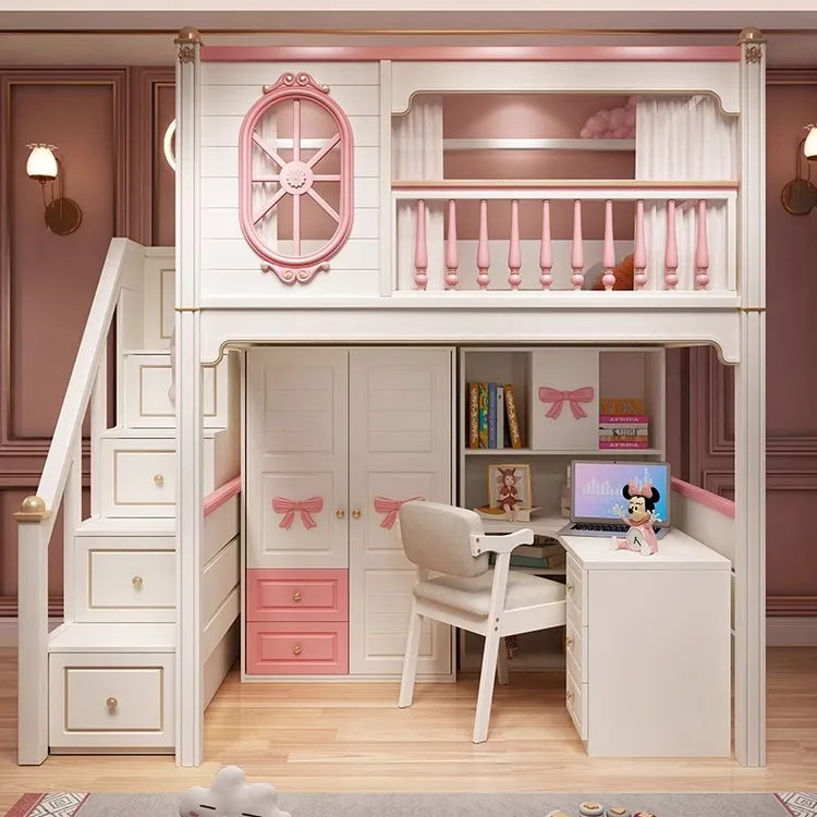 儿童床上床下桌衣柜组合床一体互不打扰上下床复式高架床上床下空