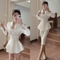 思瑶【摩登教师】蕾丝系鱼骨腰封长袖衬衫搭毛毛马甲外套#1205