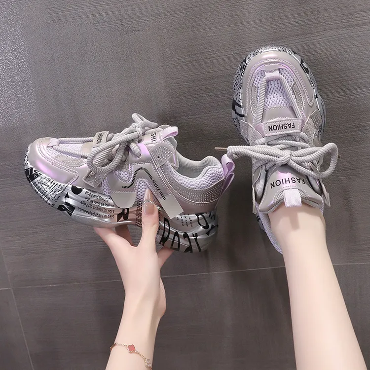 网红时尚水钻休闲老爹鞋女2025新款夏季网面透气厚底百搭运动鞋潮