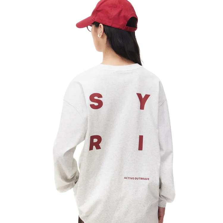 Syri「字母logo」重磅花灰色圆领长袖t恤男女早秋款百搭打底衫