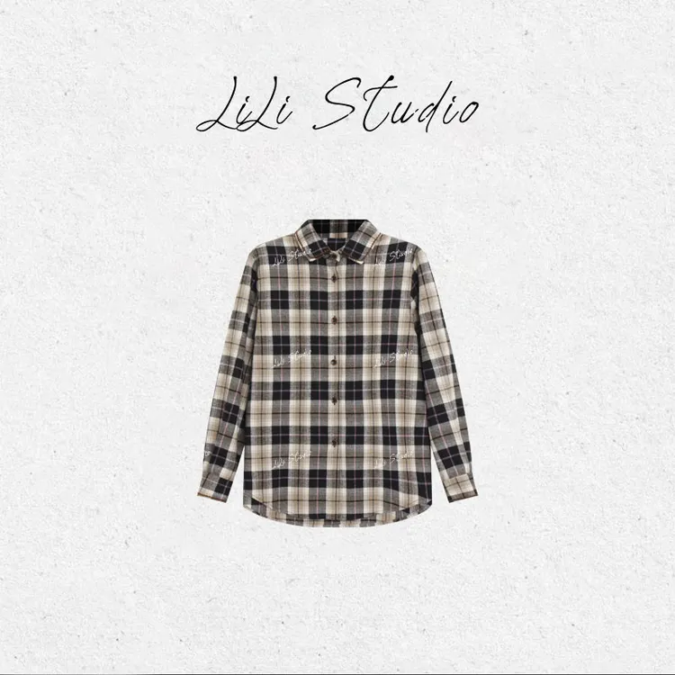PCNY丨不理理「交错格调」通勤高级感经典撞色格纹宽松休闲长袖衬衫